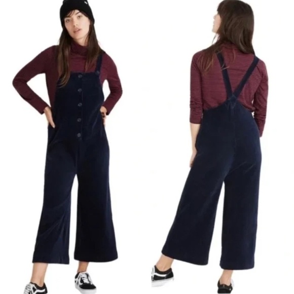 Madewell Texture & Thread Velour Corduroy Navy Blue Overalls XS - Picture 1 of 4